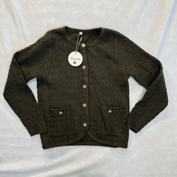 Caracilia Women’s Knit Cardigan Jacket Army Green Size Small - Picture 2 of 11